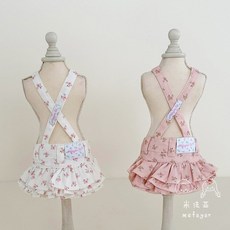 寵物貓狗碎花背帶蛋糕公主裙 - 棉質百搭半身裙, 粉紅色,小號, 1個