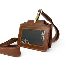 CALTAN 橫式掛脖 真皮繩證件套-075031, 1個, 百搭咖啡