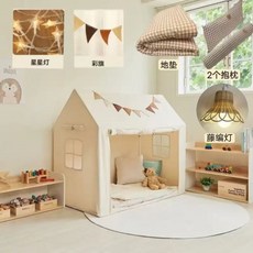키즈텐트 놀이방 가정용 실내집 공주 캐슬 하우스 놀이텐트 텐트놀이, 기본원목 -가랜드+조명+매트+램프 + 쿠션2개