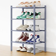 Smiry 신발장 5단 두께의 긴 대나무 신발 오거나이저 쌓을 수 있는 프리 스탠딩 목재 신발 보관 선반 옷장 입구 현관 입구용 브라운, 회색, 4 Tier - Small