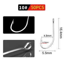 FTK 낚시 후크 1-10 # 50개 1/0 # -10/0 # 25개 팩 고탄소 스테인레스 스틸 가시 잉어 또는 낚시 후크 태, [10] SIZE10