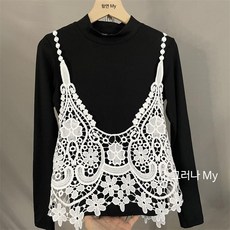 뷔스티에니트 레이스 조끼 그물 손뜨개 레이어드 탑 크롭 키작녀 사계절