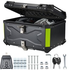 MOCOERL 오토바이 탑박스 스테인리스 스틸 알루미늄 배탈통등받이 배달통 자석파티션 이중 잠금 65L, 블랙