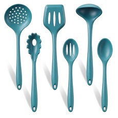 팀파 실리콘 조리 도구 세트 6개 내열 주방 도구 논스틱 도구용 주걱 국자 숟가락 파스타 서버 무독성 일체형 긁힘 방지 식기세척기 안전 블랙, Dark Blue