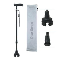 디어센스 초경량 네발 4발 노인 어르신 길이조절 지팡이, 1개, 블랙