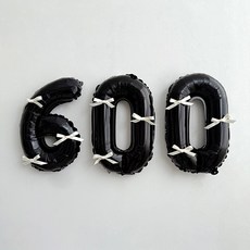 파티몬 블랙 숫자 풍선 발레코어 리본 셀프 백일 촬영 소품 용품, 1개, 6. 블랙숫자풍선+리본세트-600