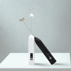 雙頭電動奶泡器 - 電動打蛋器 電動攪拌棒 適用於咖啡奶泡與烘培, 黑色, 雙簧奶泡頭+打蛋頭 電動奶泡器
