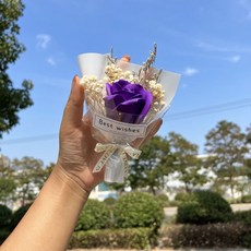伴手禮迷你向日葵玫瑰永生花乾花花束節日情人節生日畢業禮物裝飾, 紫玫白星玫瑰