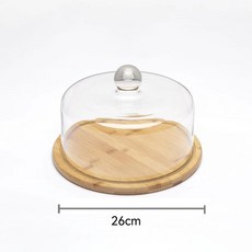 웨딩 케이크 스탠드 유리돔 커버 디저트 애프터눈티 트레이, 나무 트레이 + 23cm 직각 뚜껑