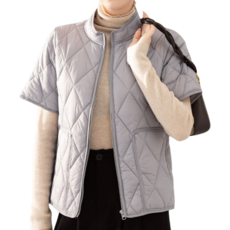 Makone 여성 가을 겨울 반팔 스탠드넥 빅사이즈 퀼팅 패션 패딩 조끼