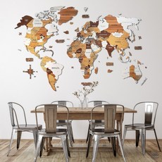 質感探索家 3D立體木製世界地圖【奢華版-經典奢華】牆壁裝飾壁貼實木地圖居家學校裝飾, 經典奢華 2XL(220*160cm),無加購