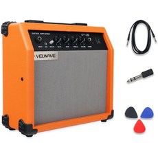 VELWAVE 일렉트릭 기타 앰프 20W 오렌지 휴대용 스마트 6.5인치 스피커 6.5mm 입력 3.5mm 보조 드라이브 게인 베이스 트레블 볼륨 및 헤드폰 잭 연습, Orange