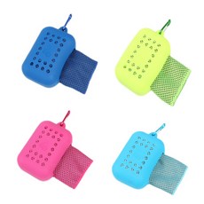 Monster運動毛巾 4組/藍色 綠色 粉色 天藍色/涼感快乾矽膠套 冰涼毛巾, 藍色+綠色+粉色+天藍色