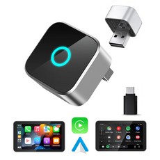 Allilio 미니 무선 스마트 자동차 어댑터 애플 안드로이드 오토 2 in 1 무선 카플레이 미러링 동글, 실버