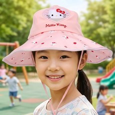 산리오 헬로키티 아동용 샤이닝 하트 플랩햇 와이드 챙 플랩캡 벙거지 피크닉