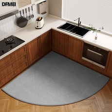 DFMEI 棉麻風廚房地墊吸水吸油免洗可擦地毯家用耐髒進門防滑腳墊子, 1個, 薩麗麻橡膠底-格調編織灰色扇形