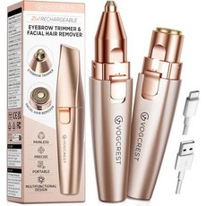 VG VOGCREST 눈썹정리기 눈썹다듬기 눈썹칼 눈썹 및 얼굴 트리머 2 in 1 충전식 제모 면도기 - LED 조명이 내장된 바디 면도기로즈 골드, Rose Gold