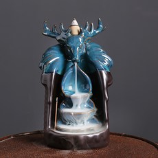 陶瓷藍色現代歐美鹿頭倒流香香爐創意鹿頭香爐家居飾品擺件, 鹿頭藍色