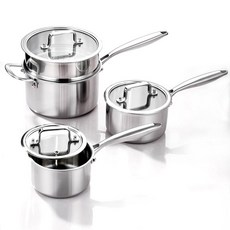 뚜껑이 있는 무티우스 1쿼터 트리플 스테인리스 소스 스틸 준비 오트밀 투명 사용이 인덕션 가능 작은 유리 라면 냄비 스토브에 식기세척기 조리용 모든, 1QT 2QT 3 5QT With Steamer Set