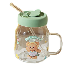 엠디지에프스위트홈 버터베어 빨대 유리컵 780ml, 1개, 그린베이킹