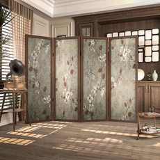 法式中古花卉屏風隔斷，純實木折屏，可客製化玄關客廳沙發遮擋臥室使用, 1個