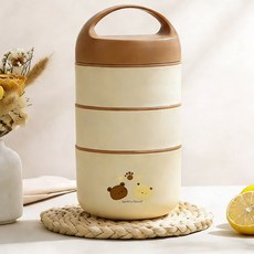 FINE ART 304 스텐 보온 도시락통 3단 대용량 보온도시락 전자레 가열 도시락통, 1개, 옐로화이트