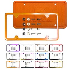 실리콘 백 가드 4 홀 슬림 번호판 프레임 라스퍼리 핑크 파우더 코팅 범용 핏 알루미늄 스크류 온 캡 커버 T304 스테인리스 스틸 녹 방지 내후성 (수량: 1 프레임), 주황색