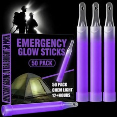 Soulchen 50팩 퍼플 글로우 스틱 10.2cm(4인치) 밝은 비상 글로우 스틱 벌크 8-12시간 비상 플레어 하이킹 안전 장비 또는 콘서트 결혼식 레이브 카니, Soulchen 50팩 퍼플 글로우 스틱 10.2cm(