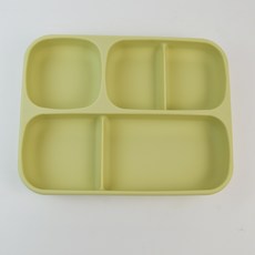 分格方形吸盤碗寶寶餐具嬰兒硅膠餐盤一體式輔食碗兒童餐盤, 1個, 如圖, 牛油果色