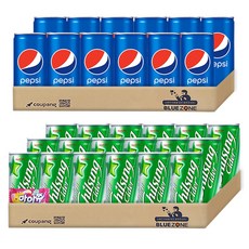 [블루존] 칠성사이다 18캔 + 펩시콜라 12캔 190ml 마이쮸 1개입
