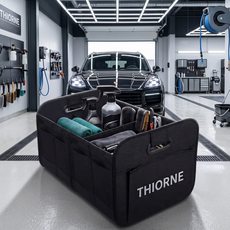 THIORNE 차량용 트렁크 정리함 접이식 대용량 캠핑가방 자동차 수납함, 블랙