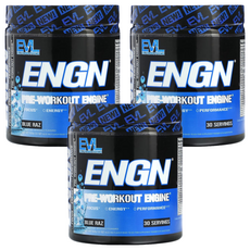EVLUTIONNUTRITION ENGN 프리-워크아웃 엔진 블루 라즈 맛, 3개, 312g