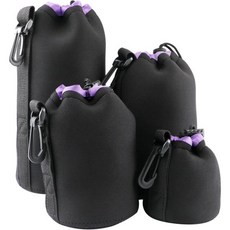 4Pcs 카메라 렌즈 케이스 백 조절 가능한 드로스트링 회전 클램프가 있는 4사이즈 주황색 방수 보호 렌즈 파우치 세트 캐논 니콘 소니 펜탁스용 교체 호환 두꺼운 보호 네오프렌, Black Purple
