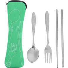 세트 3개 스테인리스 스틸 젓가락 포크 숟가락 휴대용 식기 야외 여행 식사 액세서리 보관 가방 녹색, 초록색