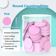 100개 플라스틱 카운팅 칩 컬러 라운드 덧셈 연산 교육 도구 보드 게임 토큰 빙고 마커, 05 Pink