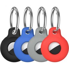 애플 에어태그 4팩 케이스 아이템 찾기 트래커 멀티 컬러 보호 실리콘 액세서리와 호환되는 바가웨이 홀더 열쇠고리, Red/Klein Blue/Grey/Black