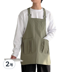 두리앤고 남녀공용 만두 포켓 카페 앞치마 방수 카키 1개, 카키 × 2개