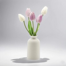 仿真鬱金香盆栽組，白色與粉色鬱金香，居家裝飾, 荷蘭鬱金香小花園仿真花禮, 1個