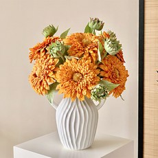 해바라기 조화+화병세트 인테리어 소품 조화꽃 장식 화분 개업 집들이 선물용, 6송이+화병세트, 1개