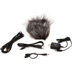 H4n Pro 휴대용 레코더용 Zoom APH-4nPro 액세서리 팩 털이 많은 앞유리 스플리터 케이블 감쇠기 USB 및 AC 어댑터 포함, H4n Pro 휴대용 레코더용 Zoom APH-4nPr
