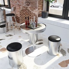 工業風 油桶造型 洽談椅 茶幾 休息區組合, B款一桌（直徑58cm）+2油桶凳, 1個