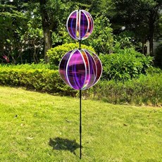 정원 새쫓기 바람개비 반짝이는 줄무늬 반사 무지개 색깔의 컬러풀 필름 말뚝이 있는 회전 볼 새 퇴치제, 5)Purple