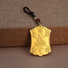 黃銅吊墜 鑰匙扣 招財令掛件 武財神造型 汽車裝飾 飾品配件 五路財神設計+五路財神招財令+金剛繩