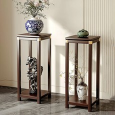 新中式實木置物架 落地客廳走廊博古架 多層收納盆栽植物擺放架 簡約現代設計, 【甄選全實木】雙層*93cm高,圓潤邊角