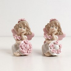 핑크 꽃모자 세라믹 쌍둥이 소녀 세트