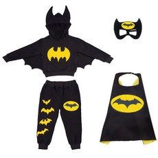 【Cherry】兒童蝙蝠風英雄服 萬聖節cosplay舞台演出套裝（連帽款）1937, 1個, 1937衣服褲子披風眼罩,140cm