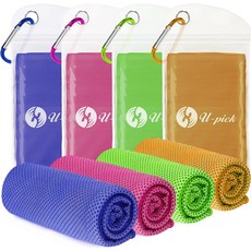 U픽 쿨링 타월40x12 목과 얼굴을 위한 통기성 타월 더운 날씨를 땀띠를 식히기 헬스장 요가 소프트볼 야구 스포츠 운동선수 캠핑 4팩, Orange/Green/Pink/Dark Blue