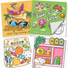 Elfew 2팩 소형 컬러링 북 대담하고 쉬운 컬러링 북 초보자 친화적인 두꺼운 선(21.6x21.6cm(8.5x8.5인치)) 스트레스 해소 선물, 2, Easy and Bold