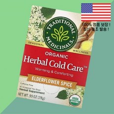 전통 약초 허브 콜드 엘더플라워 스파이스 카페인 프리 포장 티백 16개 각 0.6온스 1.75g Traditional Medicinals Organic Herbal Cold C, 1