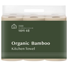 가치생활 오가닉 대나무 키친타올 천연펄프 롤형, 6개, 150매 6개, 150매